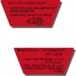 Rear Fender Important Info Decals ATC200M 84-85