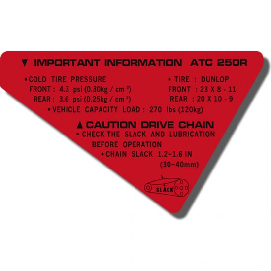 Rear Fender Important Info Decal ATC250R '85
