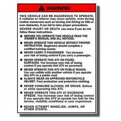 Warning Decal TRX125 '85-86